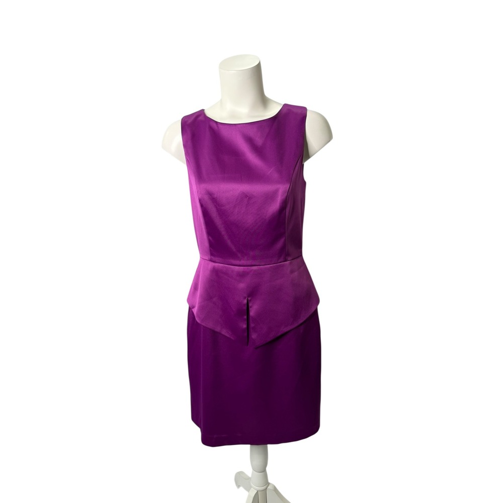 Kensie Purple Satin Peplum Sleeveless Cocktail Sheath Dress Size 6